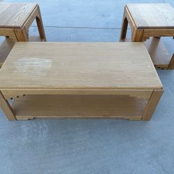 Wood Coffee Table And End Table Set