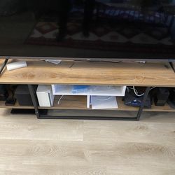 Wayfair Modern TV Stand with Wall-Mount Option, White & Black Oak, 58.8 × 15.8 x 13.9 inches