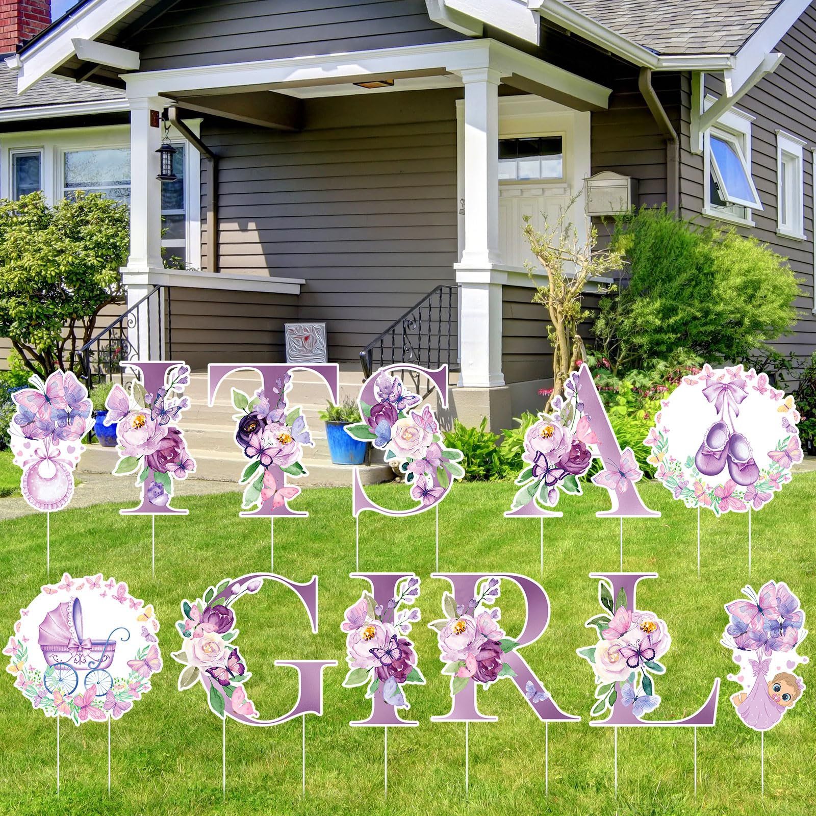 12 Pieces It's A Girl Yard Sign / 8 Pack Mini Gender Reveal Confetti