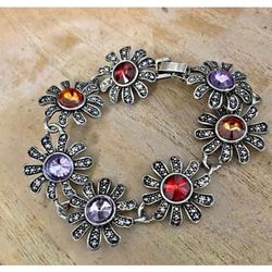 Pulsera Stainless Flor Piedras Joyería Antigua 