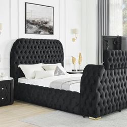 Natalia Black Upholstered Bedroom Set with TV Lift