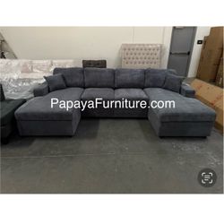 New! Grey 120”L Double Chaise Sectional Sofa, Corduroy Sectional, U-Shaped Sectional, Grey Sectional With Chaise, Soft Plush Sectional,Sofa,Sectional 
