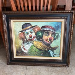 Vintage original William Moninet Clown Oil Painting