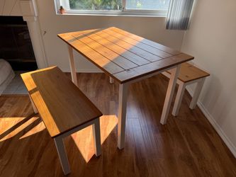 Farmhouse Dining Table with Two Benches