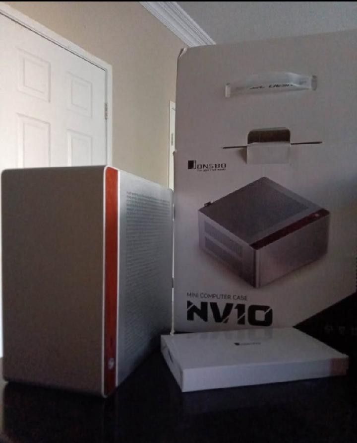 New NV10 SILVER MINI ITX PC Case, Aluminum Alloy with Walnut Trim Desktop Case, Compatible 1U Flex