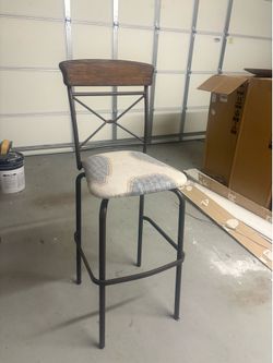 2 High Back Metal and Wood Bar Stools