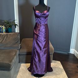 Women’s Purple Full Length Dress with Criss Cross Corset Back Straps and a front Leg Slit Size 6