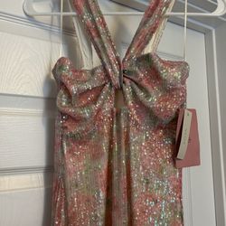 Saylor Faena Pink Green Floral Sequin Halter Midi Dress in Multi