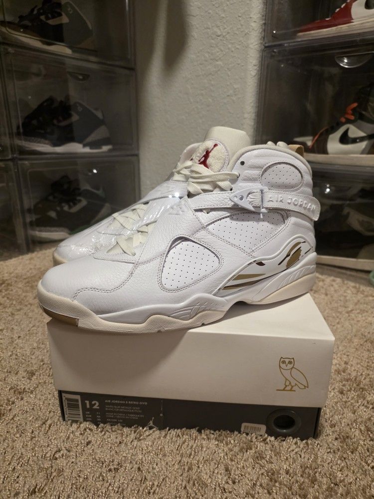 Ovo x Jordan 8 White Sz 12