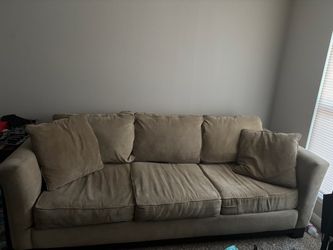 Beige Fabric 3-Seat Sofa with Cushions