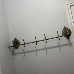 Rare Beautiful Vintage Brass Horse Head 5‑Hook Coat Rack