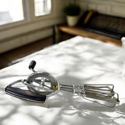 Vintage Hand Crank Egg Beater Double Whisk Manual Mixer Metal Kitchen Tool 