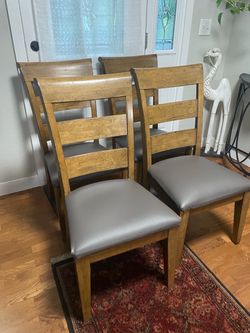 Set of 4 Wood Dining Chairs with Gray Seats