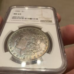 1900 P Morgan Silver Dollar Toned NGC MS63 Nice Colors !  