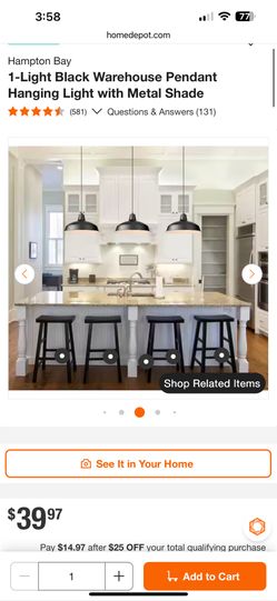 Hampton Bay 1-Light Hunter Green Warehouse Pendant with Metal Shade