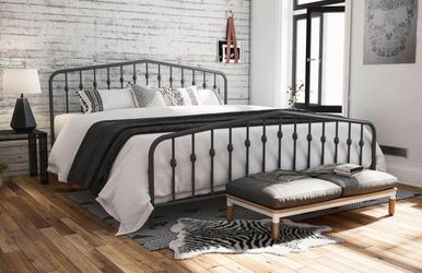 Novogratz Bushwick Metal Bed, King, Gunmetal Gray