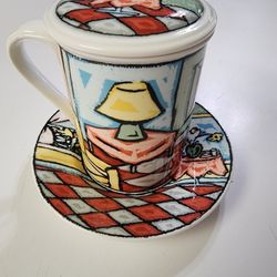 One 3-piece St James super bone china tea cup, saucer and lid matching àrt.