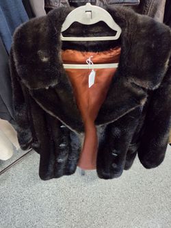 Vintage Tissavel France Faux Fur Coat Jacket Brown Double Breasted