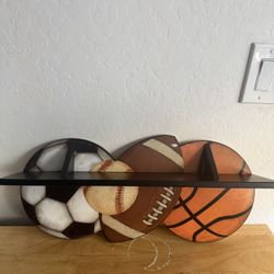 Sports Theme Wall Shelf Decor – Basketball Football Baseball Soccer