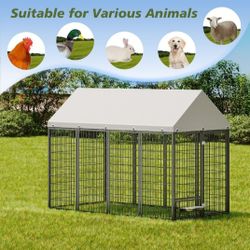 Brand New In Box Large Heavy Duty 8'x6'x4' Dog Kennek W/ Tarp Swivel Feed Door & Bowls Reinforced Iron Dog Cage Corral De Mascota Nuevo Easy Assembly 