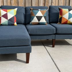 Blue Couch with Ottoman Mid Century Sofa $250 🚚