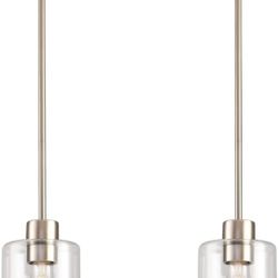 Brushed Nickel Pendant Lights,Modern Farmhouse Pendant Light,Light Fixture Kitchen Pendant Mini Hanging Light for Sink Island,Adjustable Height,Home D