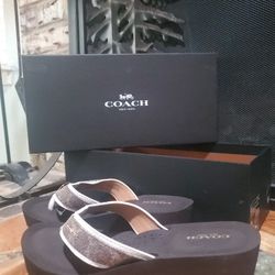 Coach Wedge Sandals Brown Size 9 NEW