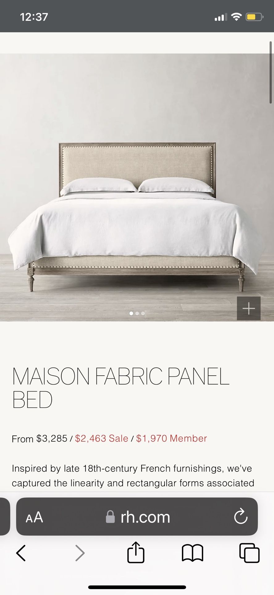 Restoration Hardware Linen Queen Bed