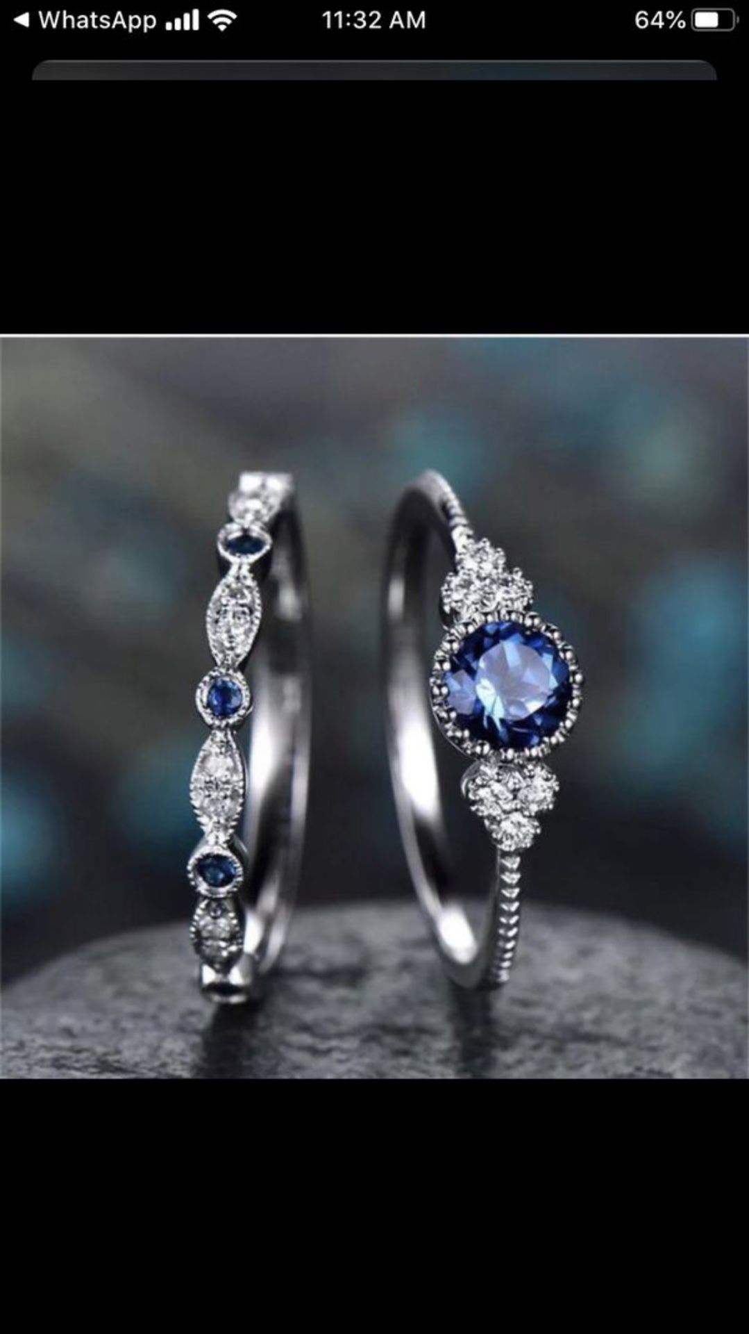 925 Silver Round Cut Sapphire Women Wedding 2 pc set Ring set Size 6 or 7