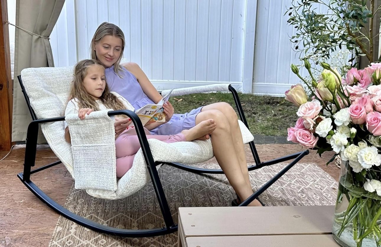 New assembled Indoor Outdoor Patio Rocking Chairs, Papasan Rocking Chairs, Double Papasan Chair with Cushion, Oversized Modern Rocker Chairs for Livin