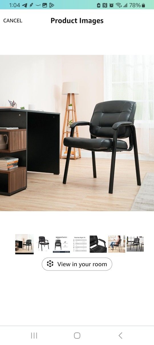 New Amazon Basics Classic Faux Leather Office Desk Guest Chair with Metal Frame, Black, 27.4D x 23.6W x 35.8H in