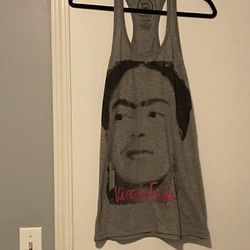 Women’s  Frida Kahlo  Shirt Gray Sleeveless Racer back XL