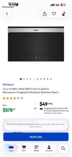 Whirlpool 1.1 cu ft Air Fry Built-In Microwave
