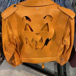 Moschino - Bike Leather Jacket - Orange - Jack’o’lantern Back Cut Out