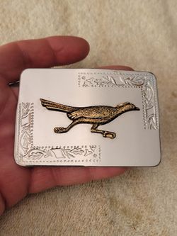 Vintage Road Runner Silver Brass Toned Belt Buckle Western