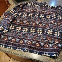 Women XL Sonoma Jean Co maroon/navy stripe snowflake print crewneck sweater Lot 95