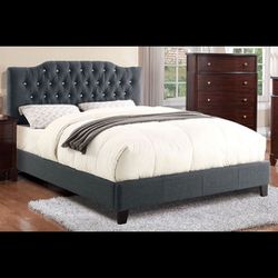 Full Grey Crystal Button Bed With Orthopedic Mattress Included 