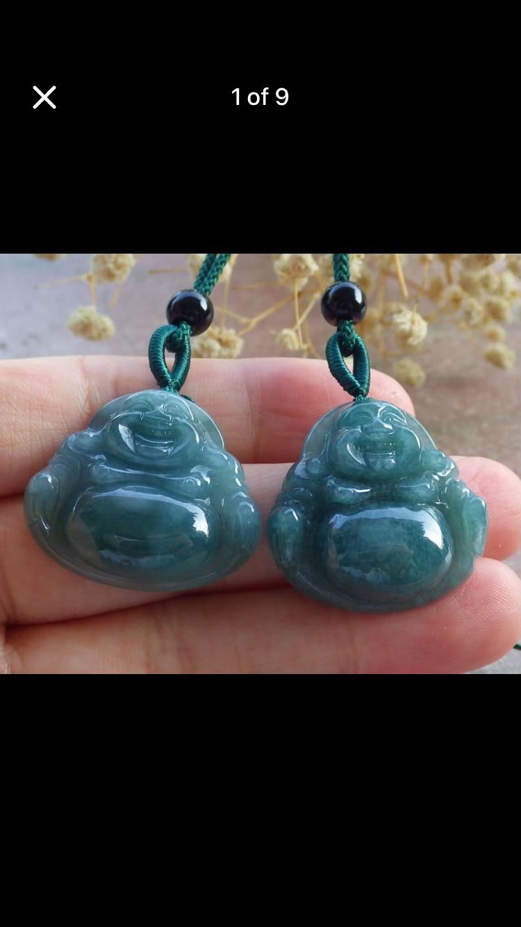 2 pcs Certificate JADEITE Jade Green joy Happy Buddha God pendant