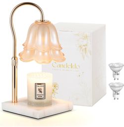 Warmer Lamp with Timer, Marble Base, White Floral Shade- Last one