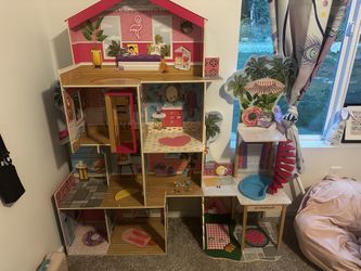 Barbie Doll House, Accessories And Baby Doll Lot