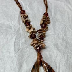 Art glass, Natural Stone And Glass Seed Bead Mecklace