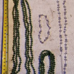 Vintage Estate Jade (?) Bead Necklace 12” & bracelet 14k Gold filled Clasp