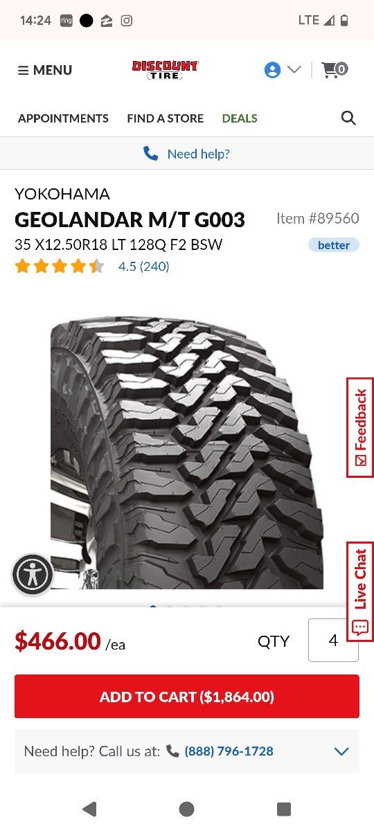 Set of 5 Yokohama Geolandar M/T G003 Tires – 35x12.50R18 LT (Load Range E)