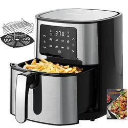 Joyoung JY-570 5.8 Quart Stainless Steel Multi Tasker Detachable Double Basket Air Fryer with LED Touchscreen and 8 Built In Smart Programs, Black

