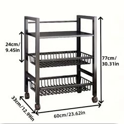 New! 1pc Of Kitchen Mobile Storage Rack with Swivel Wheels, Used for Easy Cleaning And Storage Of Kitchen Accessories, Kitchen Vegetable Basket Storag
