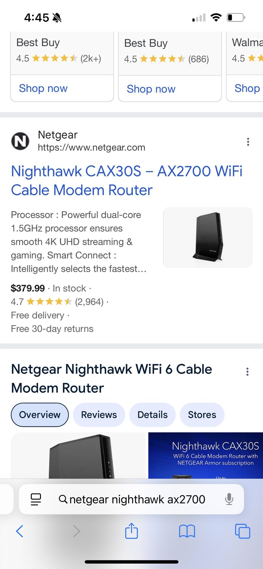 Nighthawk AX2700 WiFi Cable Modem/router