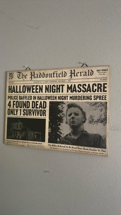 Halloween Michael Myers Haddonfield Herald Newspaper Sign