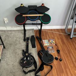Guitar hero Set, 2 guitars, drums, 3 games, 3 dongles, Tested Works