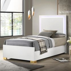 Brand new glam white led twin size bed