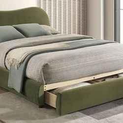 Brand New Olive Green Queen Storage Platform Bed Frame (Available In Eastern King)